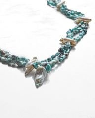 LARIMAR, PEARL VE AVANTURINE KATLI KOLYE