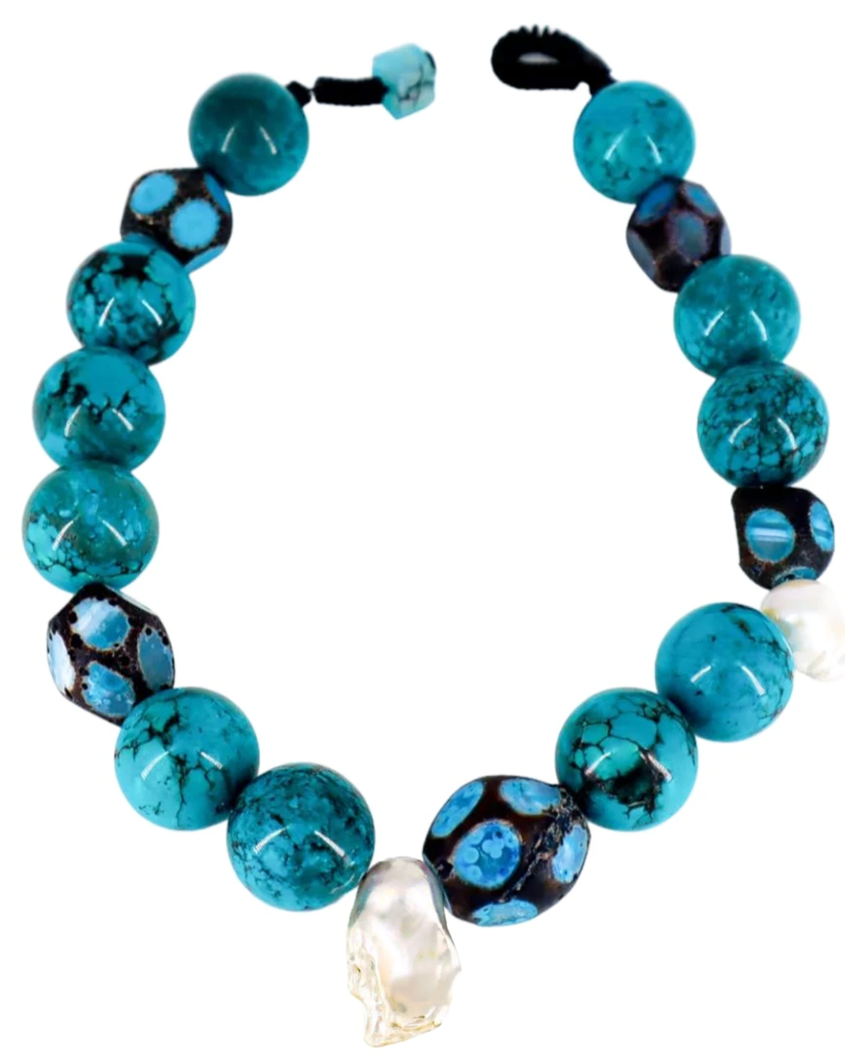 AKİK, TURKUAZ VE İNCİ DETAYLI İRİ KOLYE