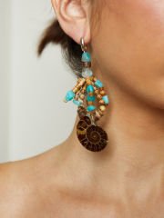 SALYANGOZ FOSİLİ VE AMAZONİT DETAYLI TRIBAL KOLYE