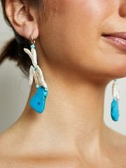 Y-KAZ AYAĞI İNCİ VE TURKUAZ DETAYLI KÜPE