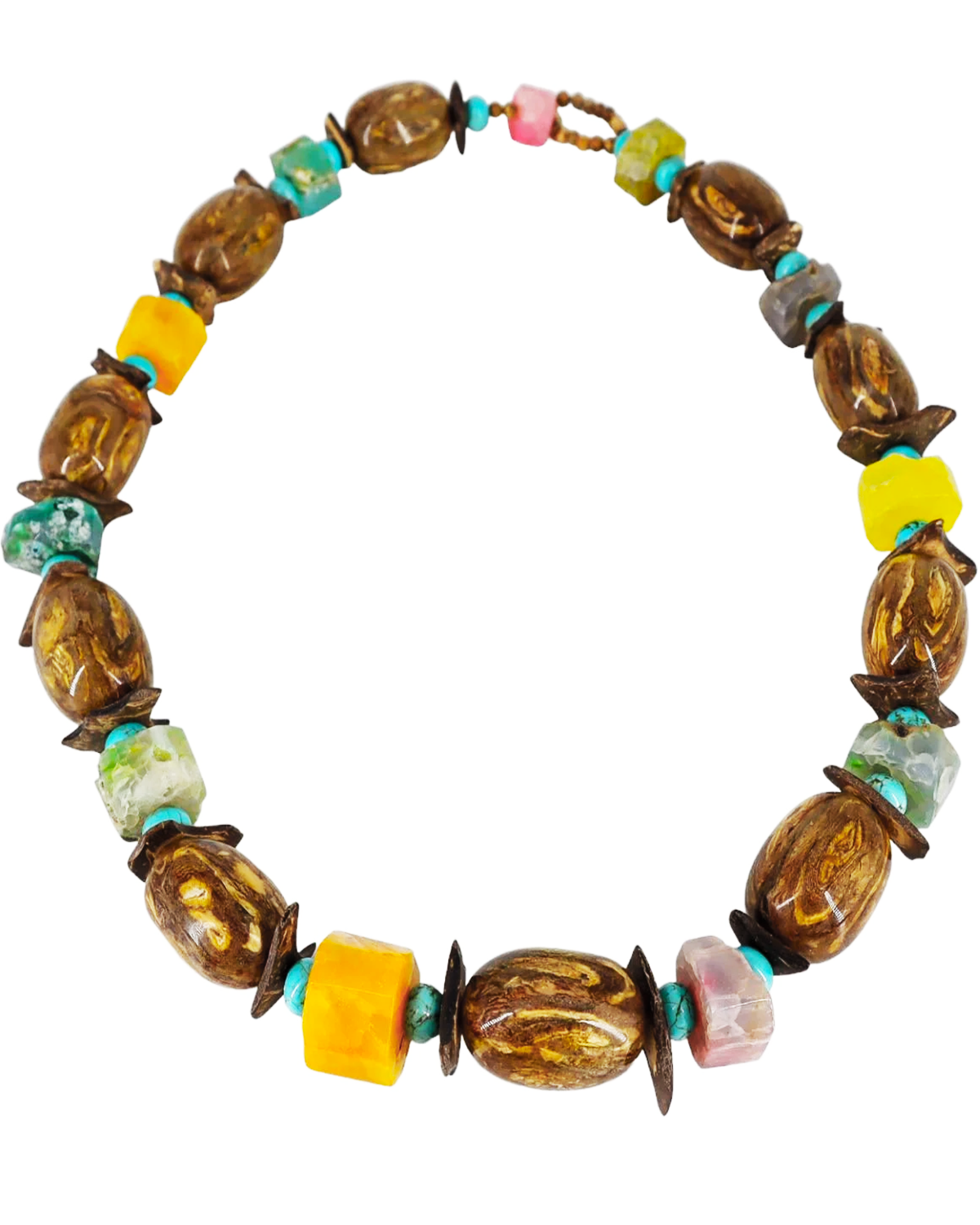 Y-AKİK, ENDONEZYA AĞACI VE TURKUAZ TAŞLI ETNİK-TRIBAL KOLYE