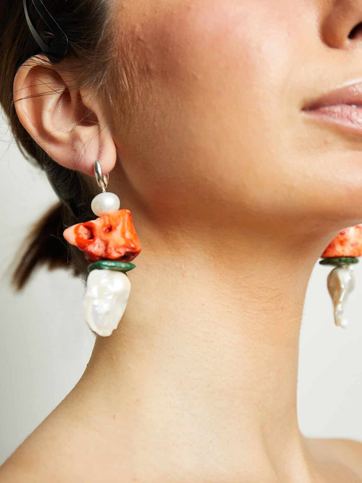 Y-BAROK İNCİ, MERCAN VE TURKUAZ KÜPE