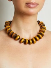 Y-SARI SANDALOZ VE AMBER BONCUKLU ETNİK-TRIBAL KOLYE