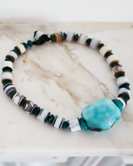 Y-AKİK İRİ BONCUKLU ETNİK KOLYE