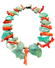 Y-AKİK, MERCAN VE HEMATİTLİ BÜYÜK KOLYE