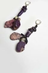 Y-ÇEROİT, AMETİST VE LEPİTOLİT TAŞLI KÜPE