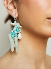 Y-AKİK, TURKUAZ, İNCİ DETAYLI SALLANTILI KÜPE