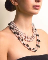 Y-SUNGITE VE PINK QUARTZ UZUN KOLYE