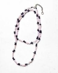 SUNGITE VE PINK QUARTZ UZUN KOLYE