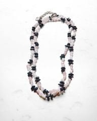 Y-SUNGITE VE PINK QUARTZ UZUN KOLYE