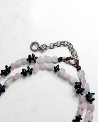 SUNGITE VE PINK QUARTZ UZUN KOLYE