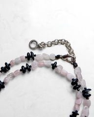 Y-SUNGITE VE PINK QUARTZ UZUN KOLYE