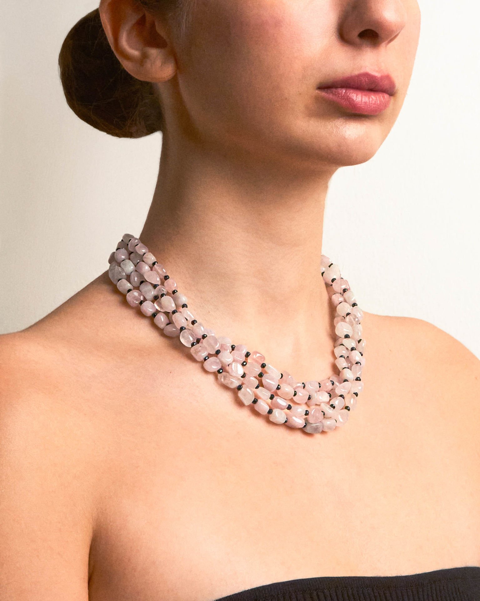 Y-PINK QUARTZ&HEMATITE ÇOK SIRALI KOLYE