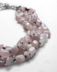 Y-PINK QUARTZ&HEMATITE ÇOK SIRALI KOLYE