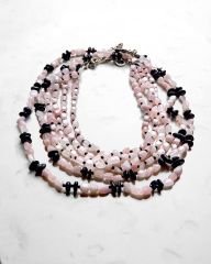 Y-PINK QUARTZ&HEMATITE ÇOK SIRALI KOLYE