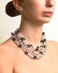 Y-PINK QUARTZ&HEMATITE ÇOK SIRALI KOLYE