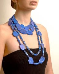 Y-LAPİS LAZULİ VE KYANİT TAŞ DETAYLI UZUN KOLYE