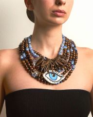 Y-MADAGASKAR AKİK, SANDAL BONCUKLU NAZARLIK UZUN KOLYE