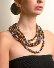 Y-MADAGASKAR AKİK, SANDAL BONCUKLU NAZARLIK UZUN KOLYE