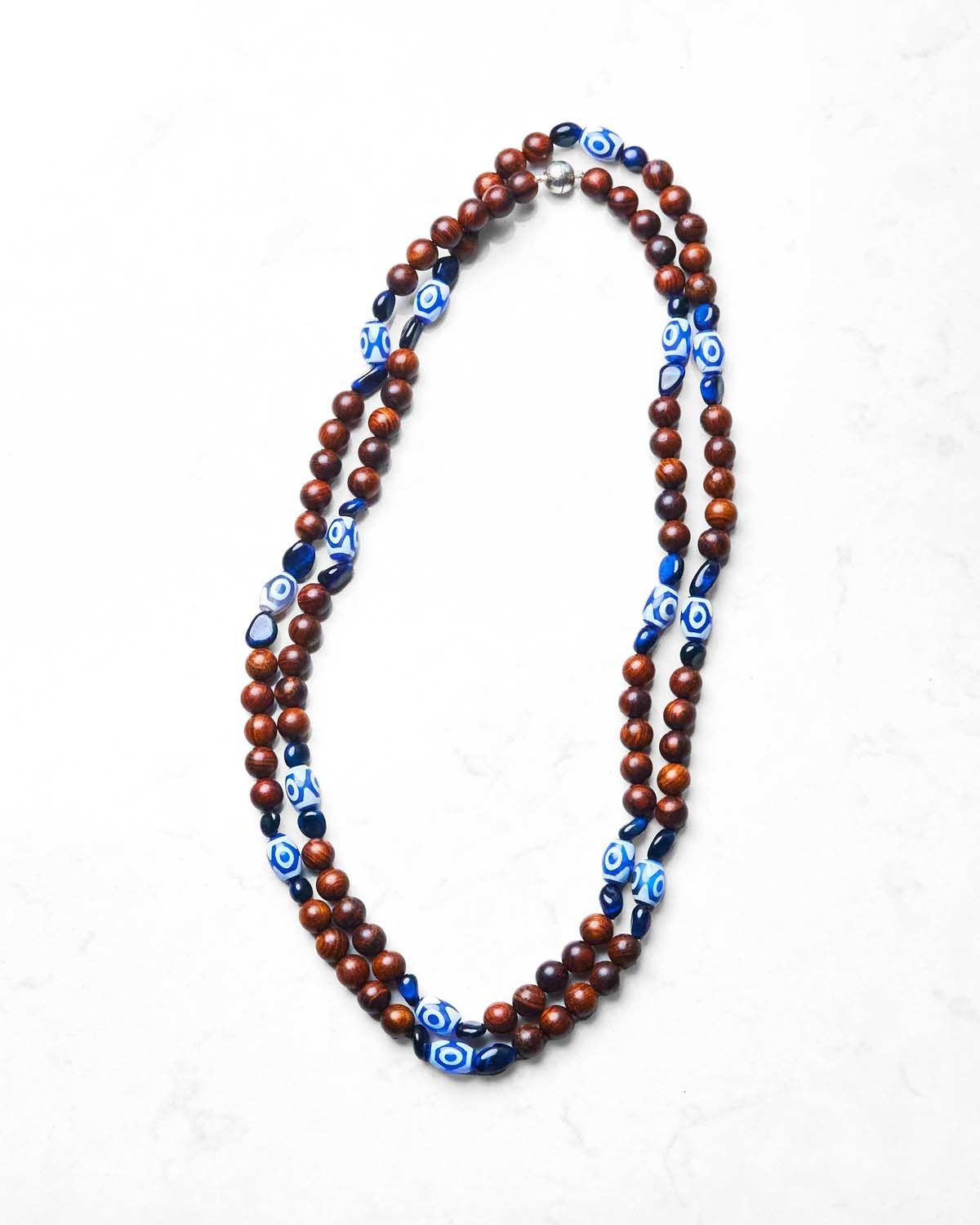 Y-MADAGASKAR AKİK, SANDAL BONCUKLU NAZARLIK UZUN KOLYE