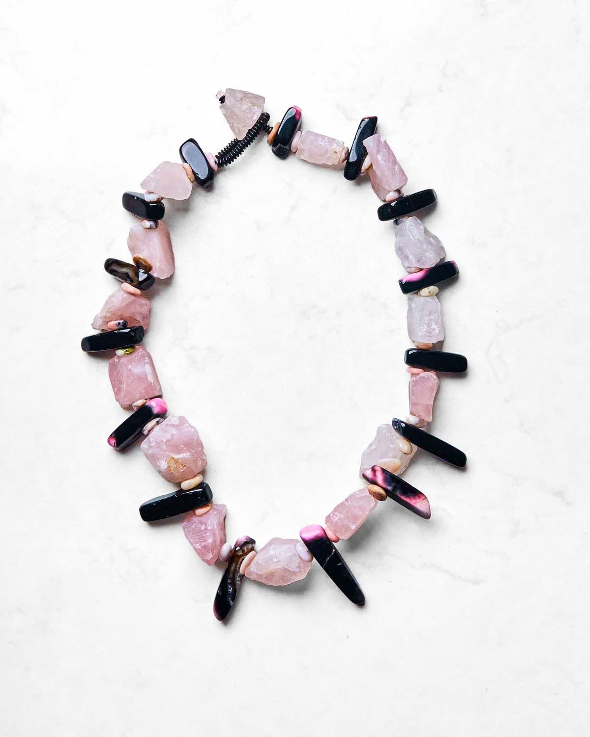Y-PINK QUARTZ VE AGATE PRENSES KOLYE