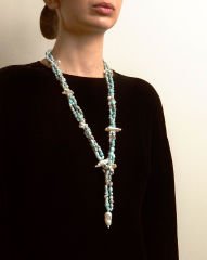 LARIMAR, PEARL VE AVANTURINE KATLI KOLYE