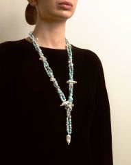 Y-LARIMAR, PEARL VE AVANTURINE KATLI KOLYE