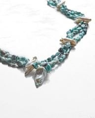 Y-LARIMAR, PEARL VE AVANTURINE KATLI KOLYE