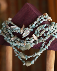 Y-LARIMAR, PEARL VE AVANTURİNE ÇOK UZUN KOLYE