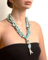 Y-LARIMAR, PEARL VE AVANTURINE PANDANTİF TASARIM KOLYE