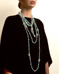 Y-LARIMAR, PEARL VE AVANTURINE PANDANTİF TASARIM KOLYE