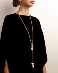 ÇİFT PANDANTİFLİ ASANSÖR KLİPSLİ BAROK İNCİ KOLYE