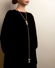 ÇİFT PANDANTİFLİ ASANSÖR KLİPSLİ BAROK İNCİ KOLYE