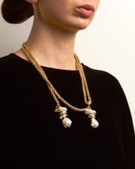 ÇİFT PANDANTİFLİ ASANSÖR KLİPSLİ BAROK İNCİ KOLYE