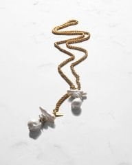 ÇİFT PANDANTİFLİ ASANSÖR KLİPSLİ BAROK İNCİ KOLYE