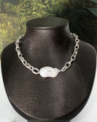 Y-BAROK İNCİLİ GÜMÜŞ KOLYE