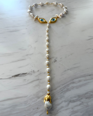 OCULUS TALISMAN SARI PANDANTİF İNCİLİ CHOKER KOLYE