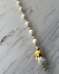 OCULUS TALISMAN SARI PANDANTİF İNCİLİ CHOKER KOLYE