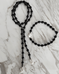 Y-BAROK İNCİ DETAYLI ABANOZ UZUN KOLYE