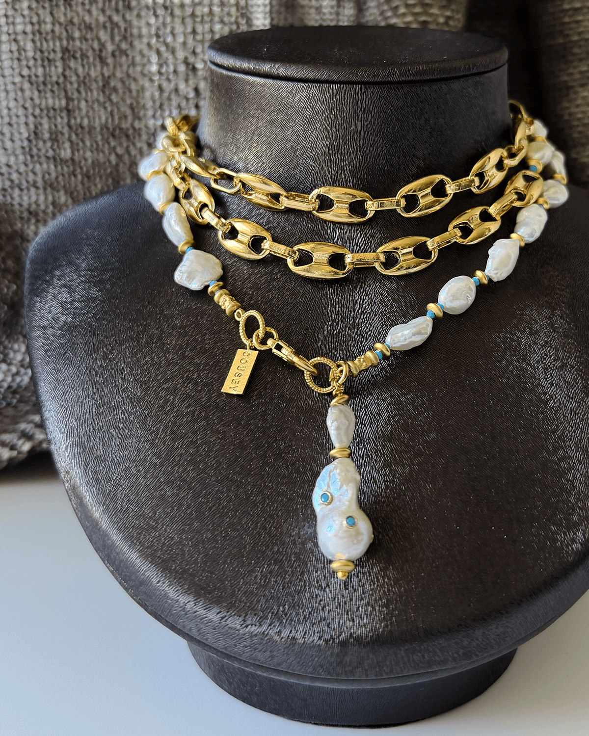 Y-AQUA LUX, BAROK İNCİ VE ZİNCİR DETAYLI KATMANLI KOLYE