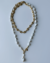 AQUA LUX, BAROK İNCİ VE ZİNCİR DETAYLI KATMANLI KOLYE