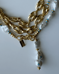 AQUA LUX, BAROK İNCİ VE ZİNCİR DETAYLI KATMANLI KOLYE