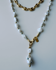 AQUA LUX, BAROK İNCİ VE ZİNCİR DETAYLI KATMANLI KOLYE