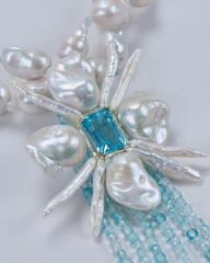 HIDDEN GARDEN BLUE TOPAZ PÜSKÜLLÜ BAROK İNCİ CHOKER KOLYE