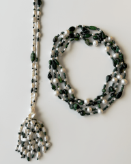 Y-İNCİ, MALAHİT VE KAPLAN GÖZÜ UZUN KOLYE