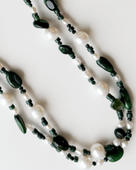 İNCİ, MALAHİT VE KAPLAN GÖZÜ UZUN KOLYE