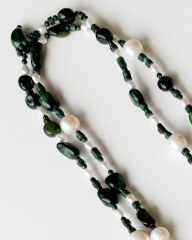 Y-İNCİ, MALAHİT VE KAPLAN GÖZÜ UZUN KOLYE