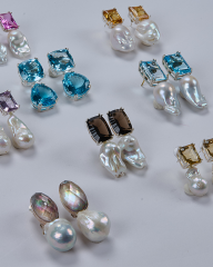 HIDDEN GARDEN BLUE TOPAZ TAŞLI İNCİ KÜPE
