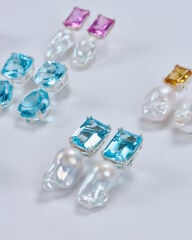 HIDDEN GARDEN BLUE TOPAZ TAŞLI İNCİ KÜPE