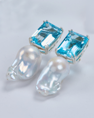 HIDDEN GARDEN BLUE TOPAZ TAŞLI İNCİ KÜPE